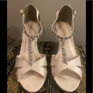 David's Bridal Cream Wedges with Silver Accents
